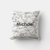 Hand drawn Airplanes Aviation Pilot Aviator Fun クッション (正面)