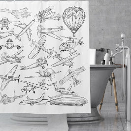 Hand drawn Airplanes Aviation Pilot Aviator Fun シャワーカーテン