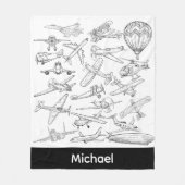 Hand drawn Airplanes Aviation Pilot Aviator Fun フリースブランケット (正面)