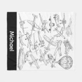 Hand drawn Airplanes Aviation Pilot Aviator Fun フリースブランケット (正面(横))
