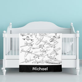 Hand drawn Airplanes Aviation Pilot Aviator Fun フリースブランケット