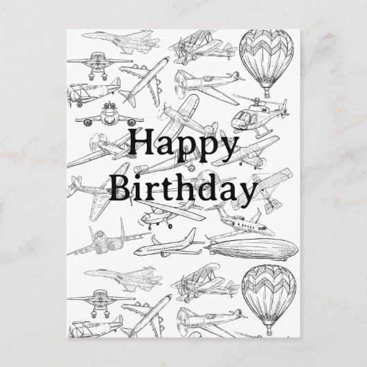 Hand drawn Airplanes Aviation Pilot Aviator Fun ポストカード (正面)