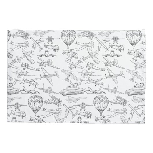 Hand drawn Airplanes Aviation Pilot Aviator Fun 枕カバー (裏面-左)