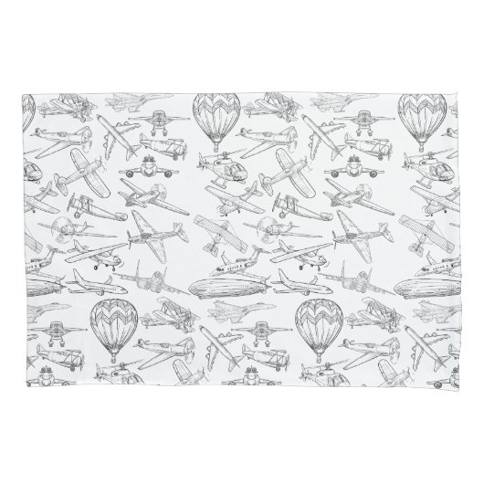 Hand drawn Airplanes Aviation Pilot Aviator Fun 枕カバー (正面左)