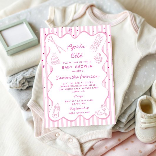 Hand Drawn Apres Bebe Apres Ski Girl Baby Shower 招待状