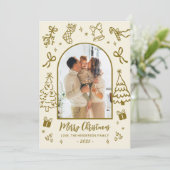 Hand-Drawn Arch Photo Gold Beige Merry Christmas シーズンカード (スタンド正面)