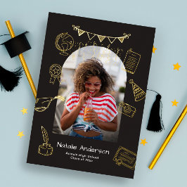 Hand Drawn Arch Photo Gold Graduate Announcement 箔招待状