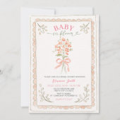 Hand Drawn Baby in Bloom Baby Shower Invite 招待状 (正面)