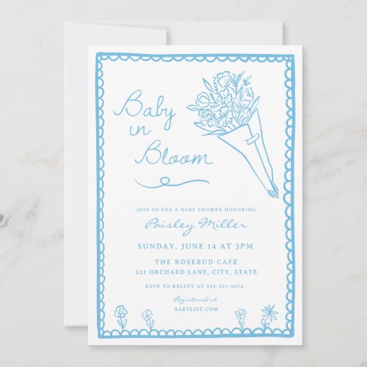 Hand Drawn Baby in Bloom Farmer Market Baby Shower 招待状 (正面)