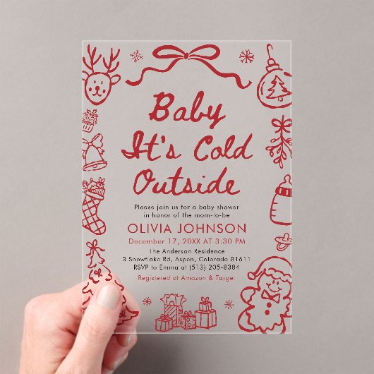 Hand Drawn Baby It's Cold Outside Baby Shower アクリル招待状 (インサイチュ (ポータブル))
