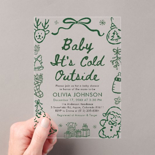 Hand Drawn Baby It's Cold Outside Baby Shower アクリル招待状 (インサイチュ (ポータブル))