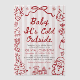 Hand Drawn Baby It's Cold Outside Baby Shower ベラム紙招待状