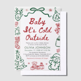 Hand Drawn Baby It's Cold Outside Baby Shower ベラム紙招待状