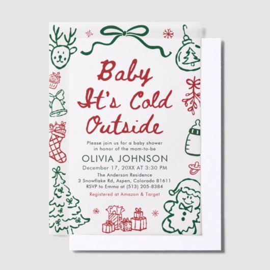 Hand Drawn Baby It's Cold Outside Baby Shower ベラム紙招待状 (オフセット)