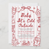 Hand Drawn Baby It's Cold Outside Baby Shower 招待状 (正面)