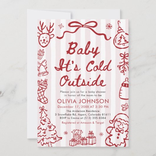 Hand Drawn Baby It's Cold Outside Baby Shower 招待状 (正面)