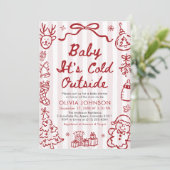 Hand Drawn Baby It's Cold Outside Baby Shower 招待状 (スタンド正面)