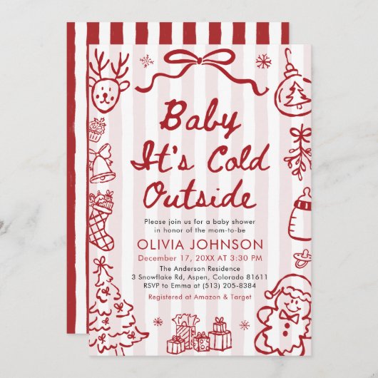 Hand Drawn Baby It's Cold Outside Baby Shower 招待状 (正面/裏面)
