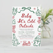 Hand Drawn Baby It's Cold Outside Baby Shower 招待状 (スタンド正面)