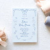 Hand Drawn Baby Shower, Bow Baby Boy Handwritten 招待状