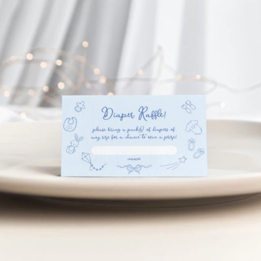 Hand Drawn Baby Shower, Bow Boy Diaper Raffle エンクロージャーカード