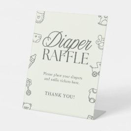 Hand Drawn Baby Shower Diaper Raffle Sign 台座サイン