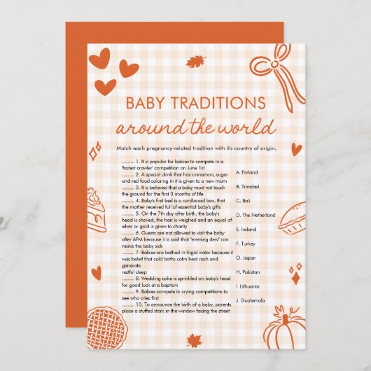 Hand Drawn Baby Traditions Around The World Game 招待状 (正面/裏面)