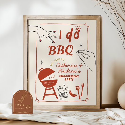 Hand Drawn Backyard I do BBQ engagement party  ポスター