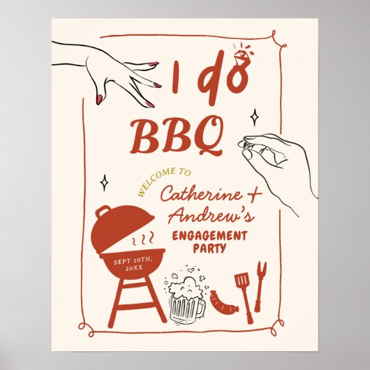 Hand Drawn Backyard I do BBQ engagement party  ポスター (正面)