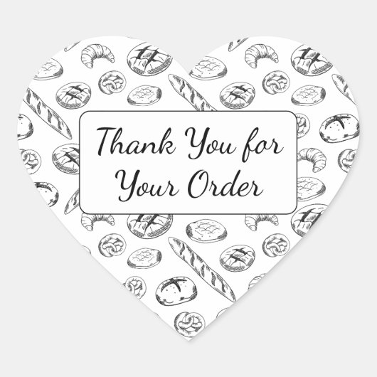 Hand-Drawn Bakery Pattern Heart Thank You  ハートシール (正面)