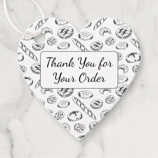Hand-Drawn Bakery Pattern Heart Thank You  フェイバータグ (正面)