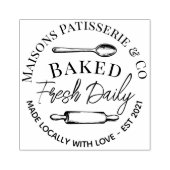 Hand Drawn Bakery Rolling Pin Baked Fresh Daily ラバースタンプ (インプリント)