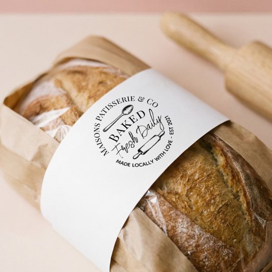 Hand Drawn Bakery Rolling Pin Baked Fresh Daily ラバースタンプ