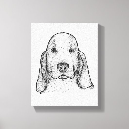 Hand-Drawn Basset Hound Portrait Canvas Art キャンバスプリント (正面)