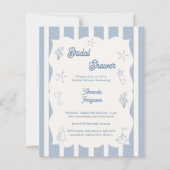 Hand drawn beach blue Bridal Shower invitation (正面)