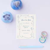 Hand drawn beach blue ivory wedding Save the Date チラシ (シングル)