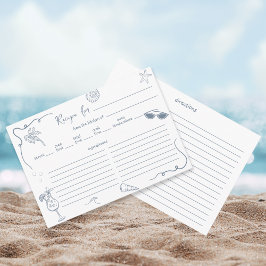 Hand Drawn Beach Doodle Bridal Shower Recipe Card  エンクロージャーカード