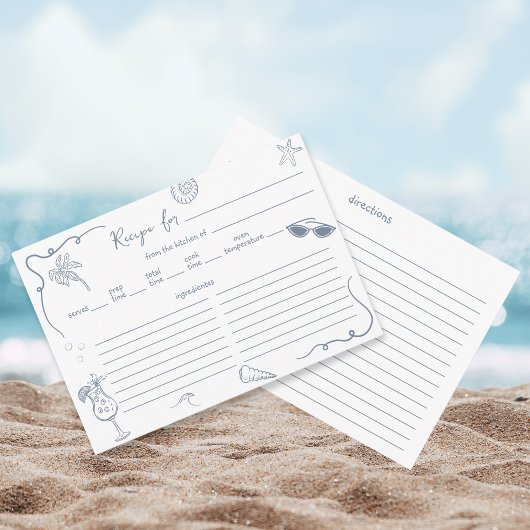 Hand Drawn Beach Doodle Bridal Shower Recipe Card  エンクロージャーカード