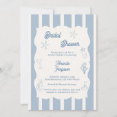 Hand drawn beach dusty blue ivory Bridal Shower 招待状 (正面)