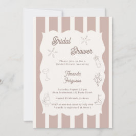 Hand drawn beach ivory taupe Bridal Shower 招待状