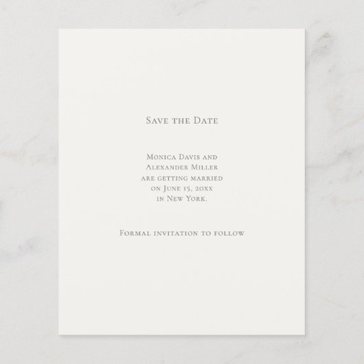 Hand drawn beach ivory taupe wedding Save the Date チラシ (裏面)
