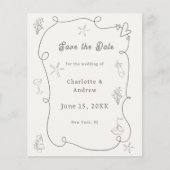 Hand drawn beach ivory taupe wedding Save the Date チラシ (正面)