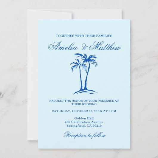 hand drawn Beach Palm Tree Whimsical Wedding  招待状 (正面)