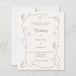 Hand drawn beach sand ivory wedding invitation