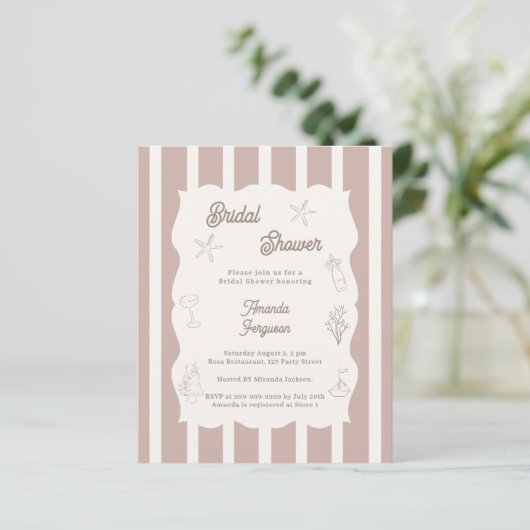 Hand drawn beach taupe Bridal Shower invitation (スタンド正面)
