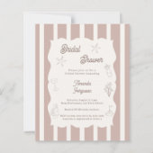 Hand drawn beach taupe Bridal Shower invitation (正面)