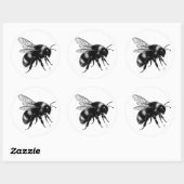 Hand‑Drawn Bee Illustration – Detailed Ink Art T‑S ラウンドシール (シート)