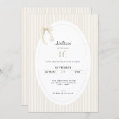Hand Drawn Beige Stripes Bow 10th Birthday 招待状 (正面/裏面)