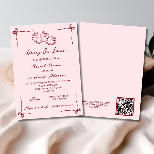 Hand Drawn Berry In Love Bridal Shower QR Code 招待状