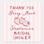 Hand Drawn Berry In Love Bridal Shower Thank You スクエアシール (正面)